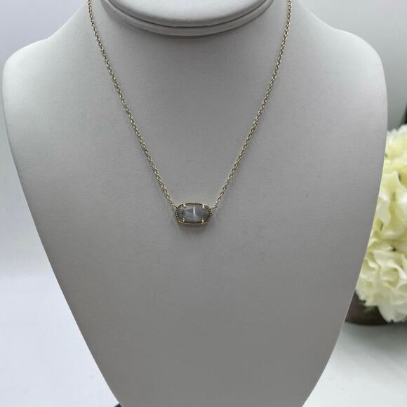 Kendra Scott Gold Plated Elisa Pendant Necklace in Slate Gray Glass Illuision - Picture 1 of 14